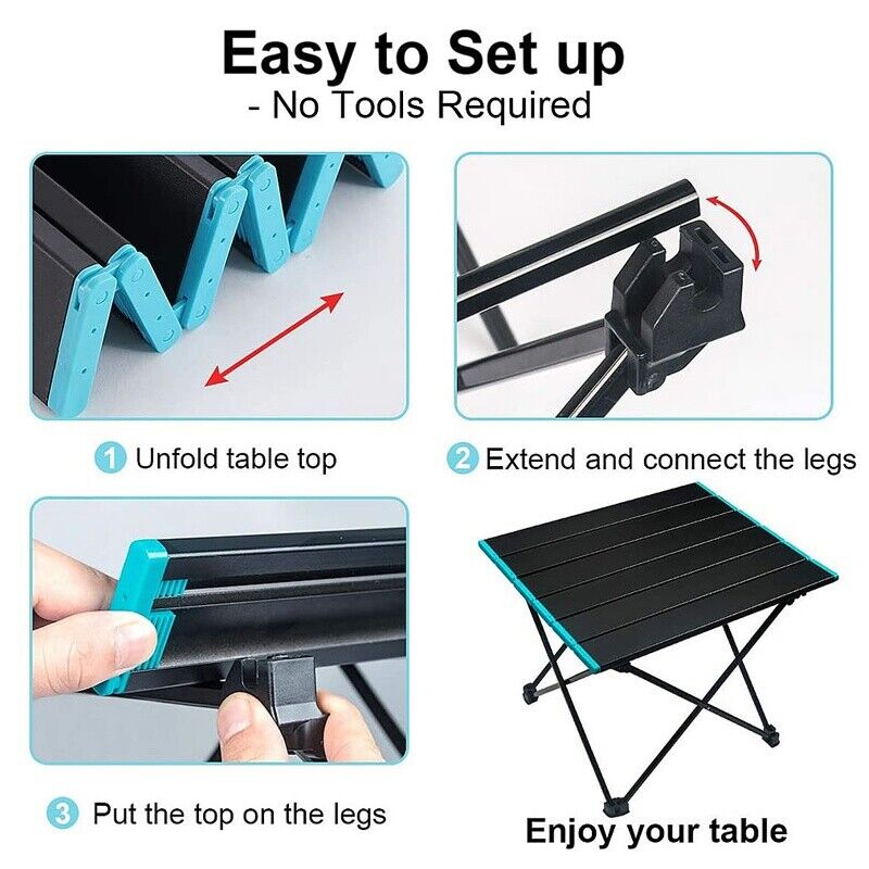 Folding Camping Table Light Weight Portable Aluminium Frame Outdoor Picnic Bag