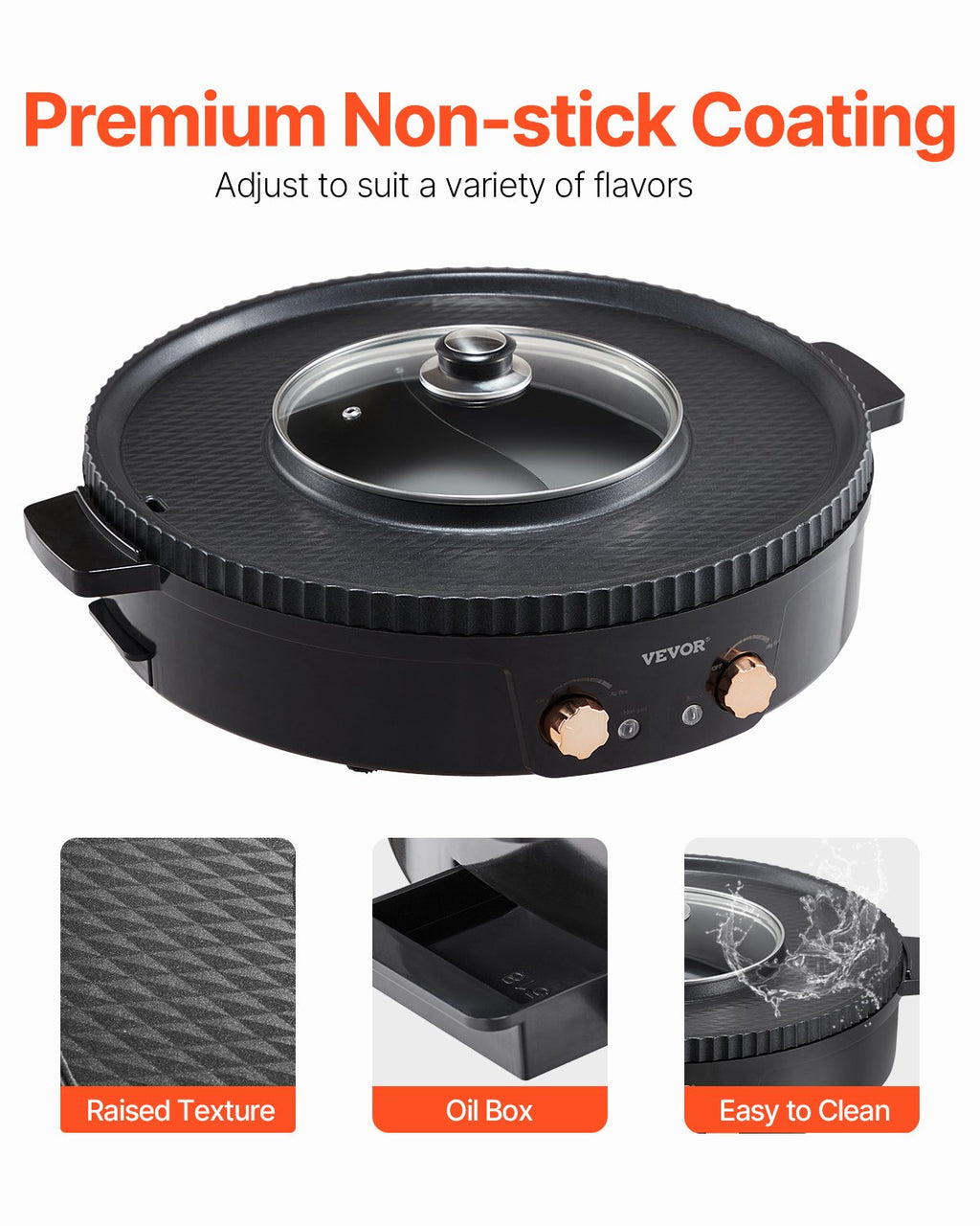 Hot Pot With Grill 1800W 2-in-1 Electric Smokeless Grill Hot Pot For 2-8 People