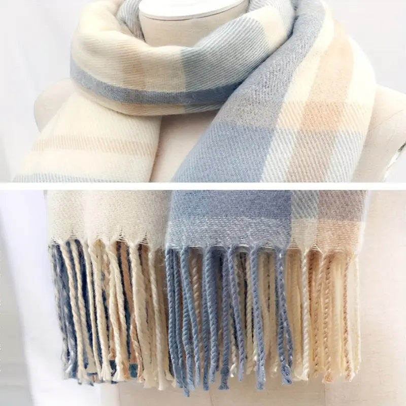 Couple Winter Scarf - Thick Warm Polyester Tassel Shawl Wrap, 180x70cm Unisex Scarves For Women & Men, Christmas Thanksgiving Gift
