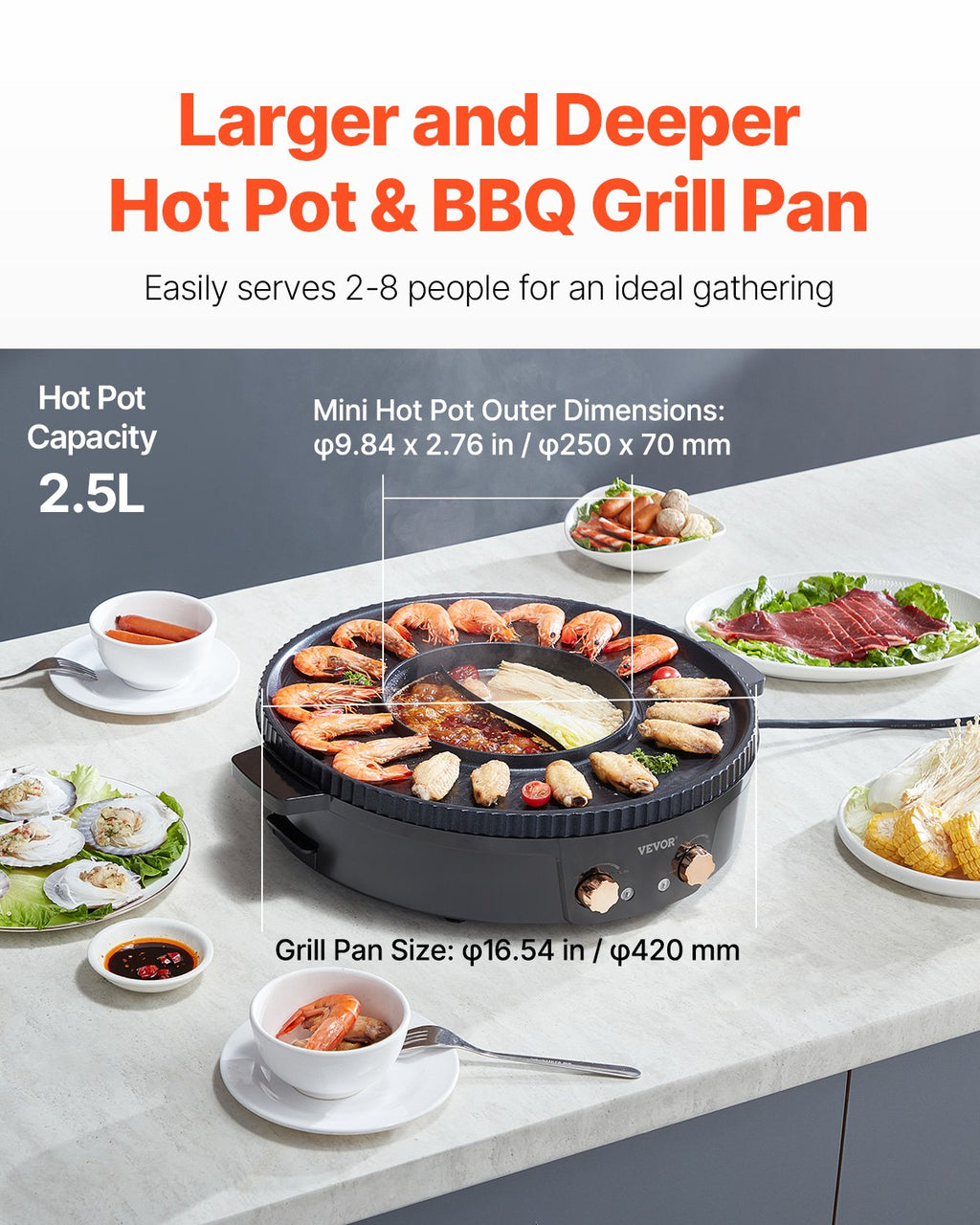 Hot Pot With Grill 1800W 2-in-1 Electric Smokeless Grill Hot Pot For 2-8 People