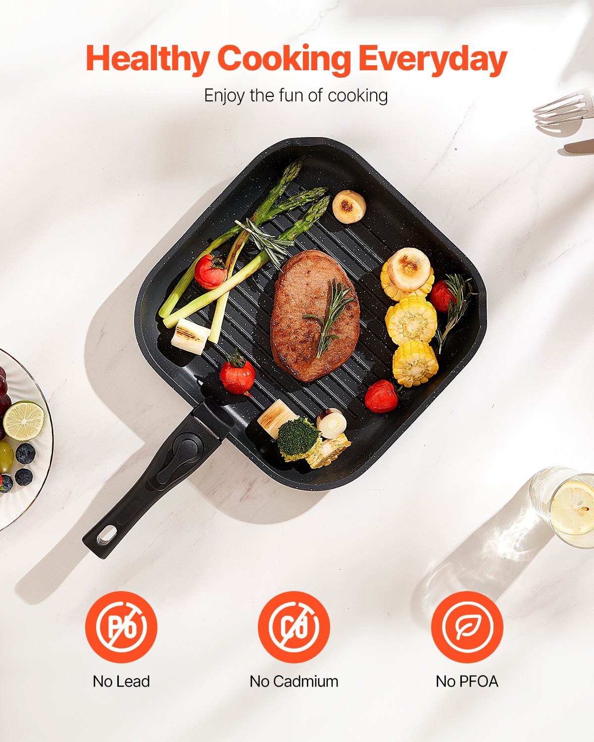 17 Piece Pots And Pans Set Granite Nonstick Kitchen Cookware Induction Black