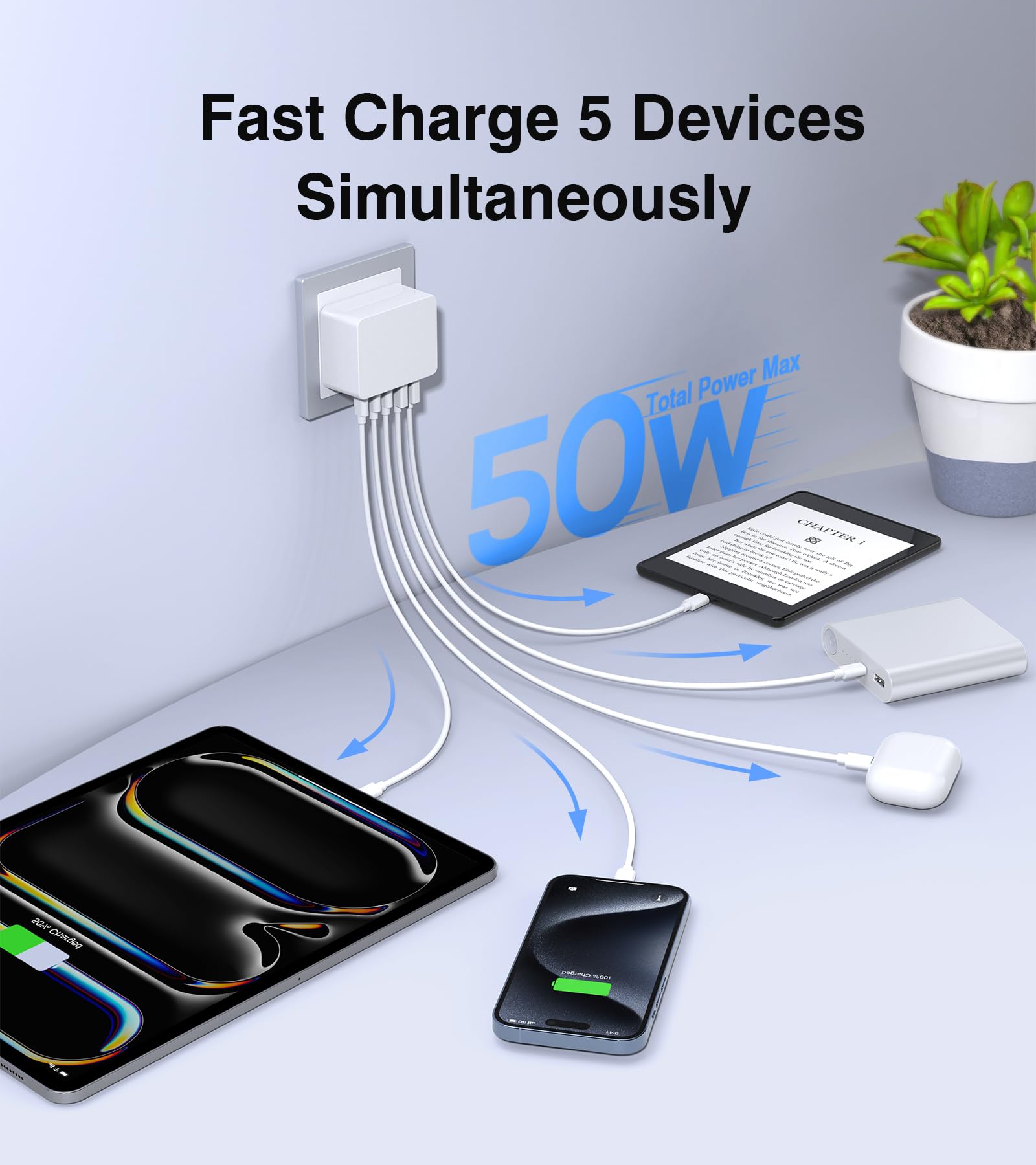 Multi Port Charger Compatible With Apple And Samsung Phones 2C 2A Charging Head 4port Charger