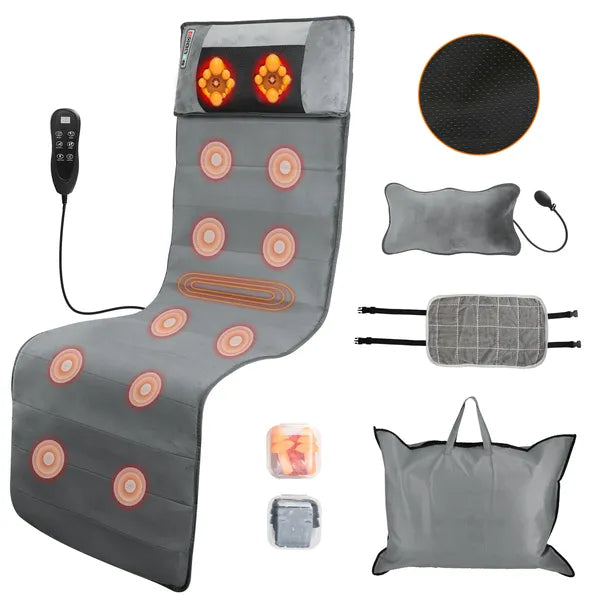 Full Body Electric Massage Mat With Heat Vibration Massage Pad Cushion Back Massage Mattress Chair Pad With Neck Massage Pillow With 10 Vibration Motors Timer
