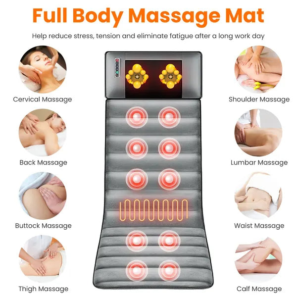 Full Body Electric Massage Mat With Heat Vibration Massage Pad Cushion Back Massage Mattress Chair Pad With Neck Massage Pillow With 10 Vibration Motors Timer