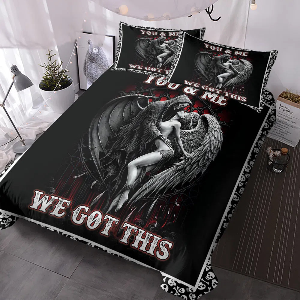 3PCS Soft And Comfortable Death And Angel Print Duvet Cover Set For Bedroom And Guest Room - Includes 1 Duvet Cover And 2 Pillowcases All Season