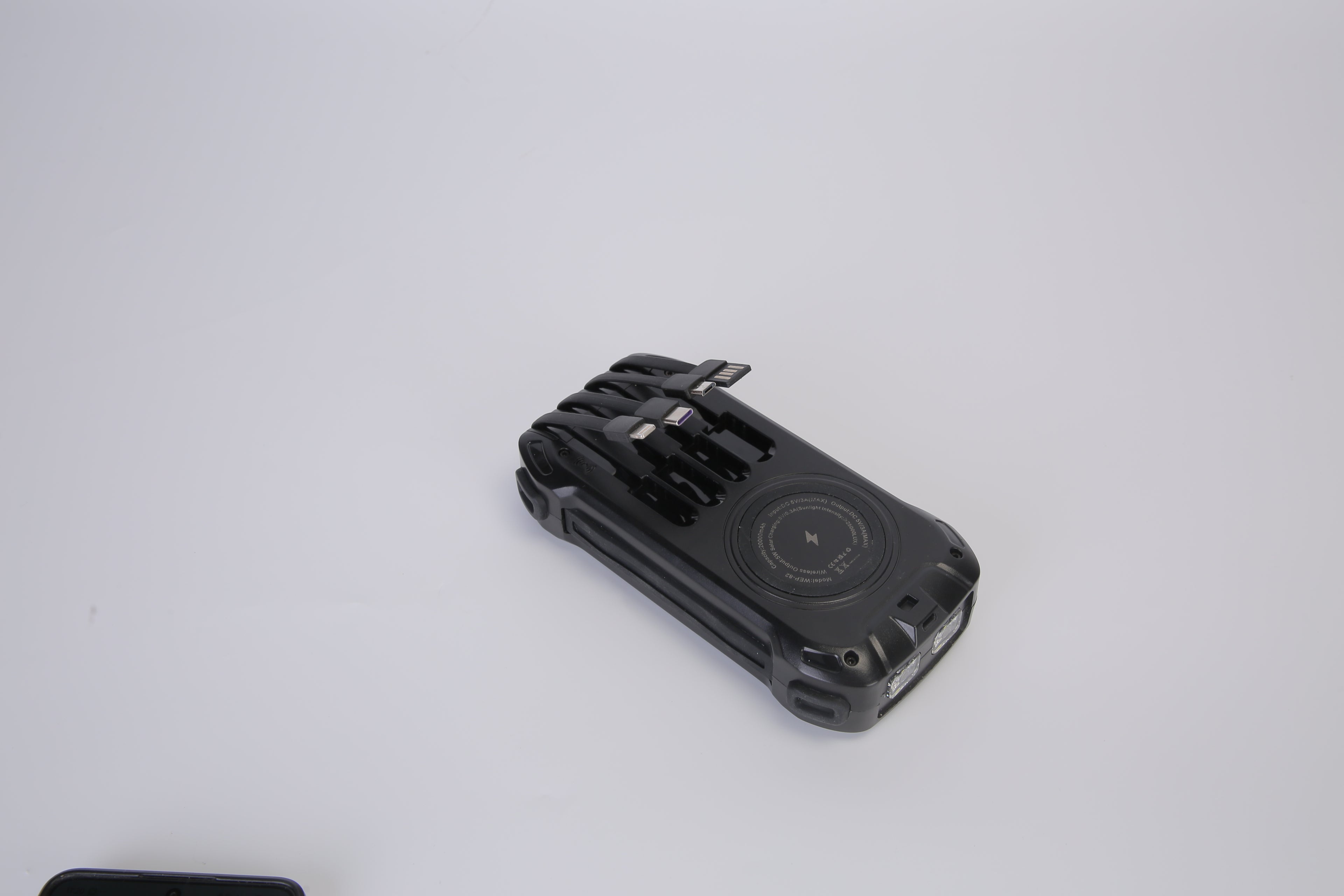 1Pc Portable Solar Charger 49800mAh Power Bank External Battery Pack 22.5W PD Fast Charging Built In 4 Cables 15W Wireless Charging LED Flashlight For Camping Hiking Picnic Travel