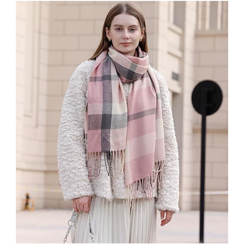 Couple Winter Scarf - Thick Warm Polyester Tassel Shawl Wrap, 180x70cm Unisex Scarves For Women & Men, Christmas Thanksgiving Gift