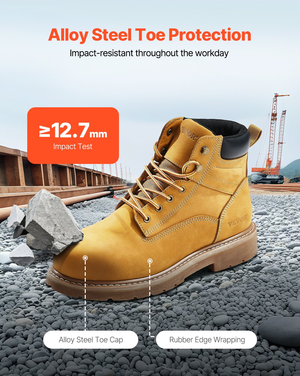 Steel Toe Work Boots, UK Size 9, Waterproof Work Boots For Men, Slip-Resistant Work Boot, Lightweight And Breathable Rubber Sole Mens Boots For Industry Construction, Brown Yellow