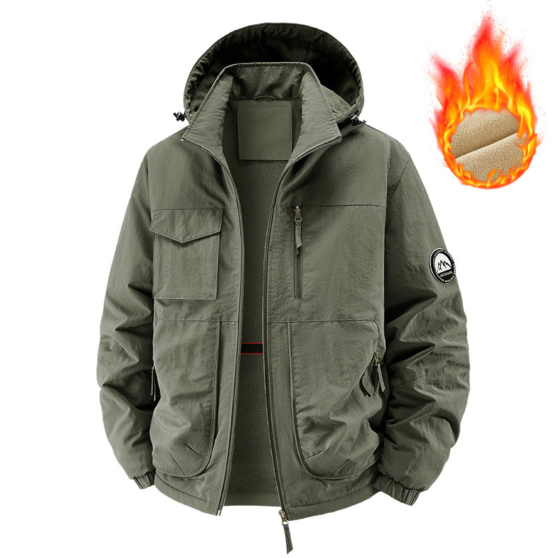 Men's Fleece-Lined Hooded Thermal Windproof Jacket Coat