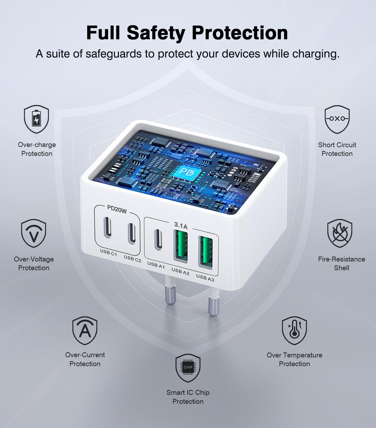 Multi Port Charger Compatible With Apple And Samsung Phones 2C 2A Charging Head 4port Charger