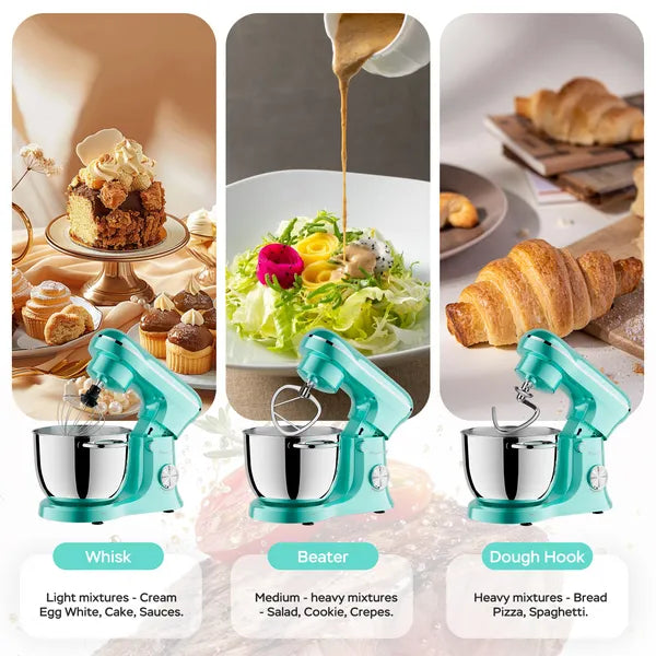 5L & 4.5L Dual  Bowls Stand Mixer, 10 Speed Tilt-Head Food Mixer With Electronic Timer, Dough Mixer With Dishwasher Safe Stainless Steel Bowls, Dough Hook, Flat Beater, Whisk For Baking,  Blue