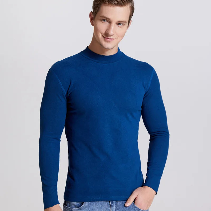Winter T Shirt For Men Long Sleeve Tshirts Turtleneck Thermal Underwear High Quality Soft Thin fleece keep warm Shirt Homme 4XL