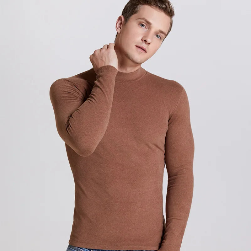 Winter T Shirt For Men Long Sleeve Tshirts Turtleneck Thermal Underwear High Quality Soft Thin fleece keep warm Shirt Homme 4XL