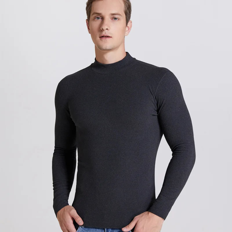 Winter T Shirt For Men Long Sleeve Tshirts Turtleneck Thermal Underwear High Quality Soft Thin fleece keep warm Shirt Homme 4XL