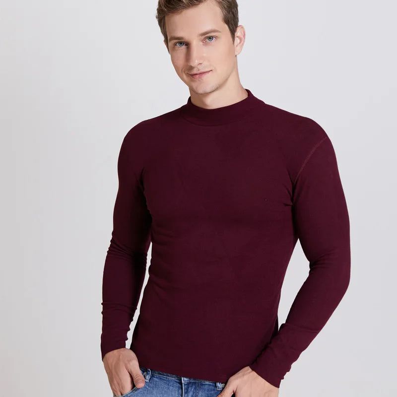 Winter T Shirt For Men Long Sleeve Tshirts Turtleneck Thermal Underwear High Quality Soft Thin fleece keep warm Shirt Homme 4XL