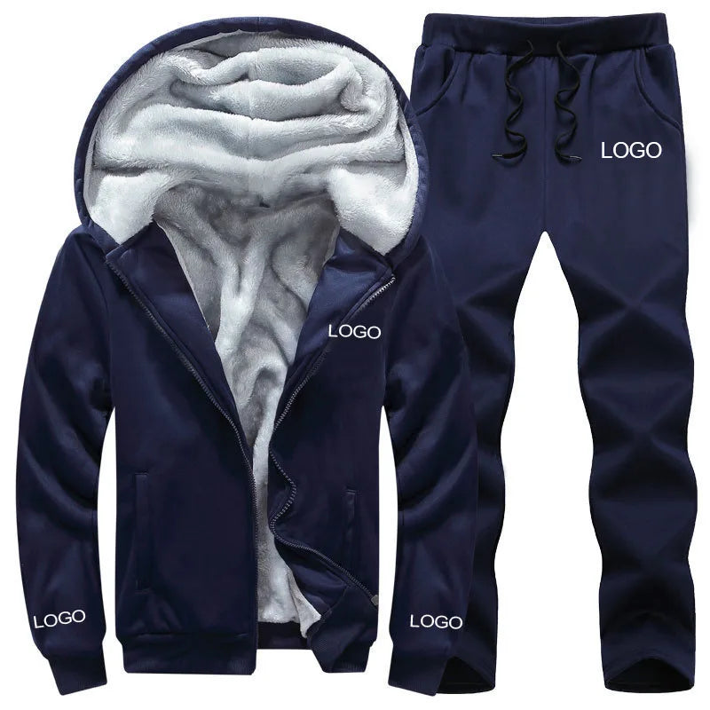 9XL Plus Size Men's Clothing Winter Custom Sweatsuit Sport Tracksuit Coat Hoodie and Jogger Pants Set Fleece Men 2 Pieces Set