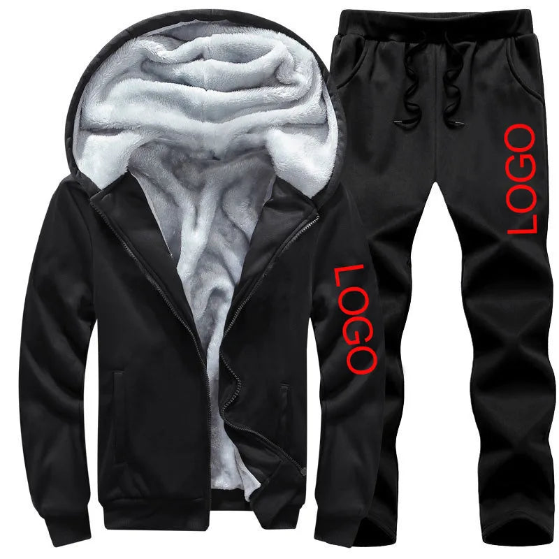 9XL Plus Size Men's Clothing Winter Custom Sweatsuit Sport Tracksuit Coat Hoodie and Jogger Pants Set Fleece Men 2 Pieces Set