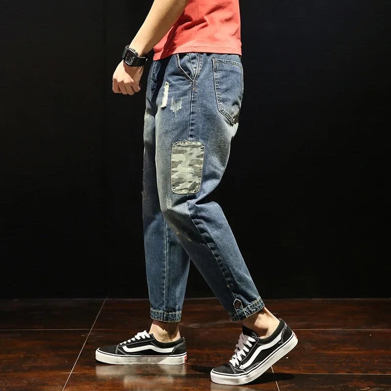 Trendy Brand Men's Jeans Loose Fit Casual Style Japanese Design Cropped Pants For Overweight Men New Arrival 2023