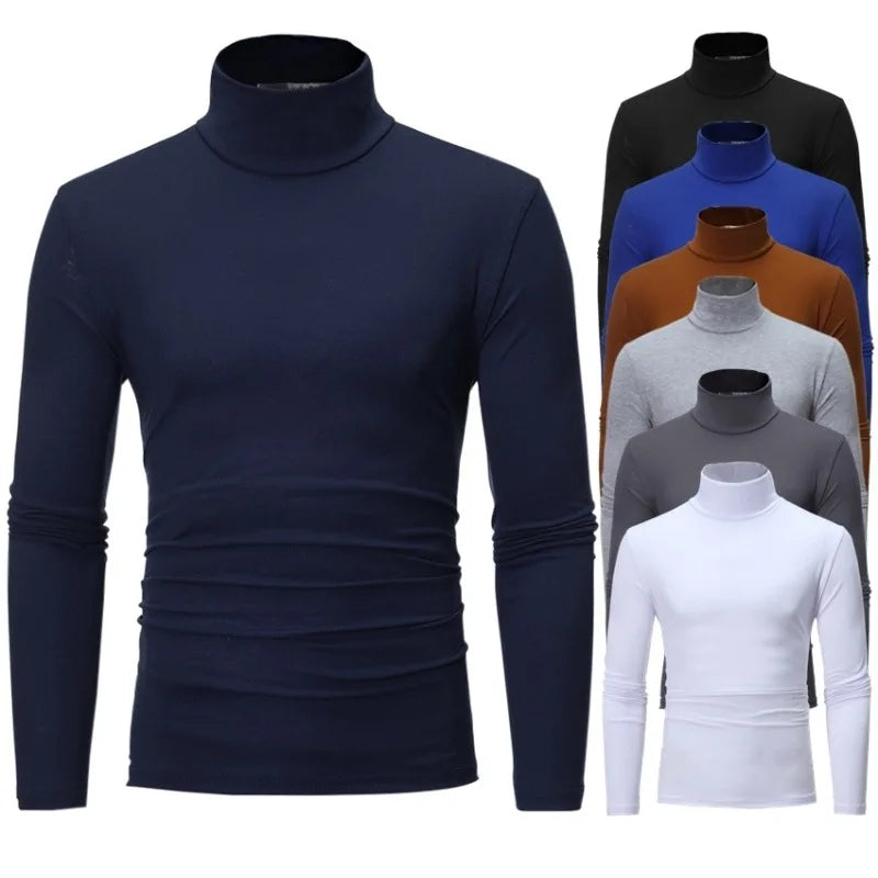 Winter T Shirt For Men Long Sleeve Tshirts Turtleneck Thermal Underwear High Quality Soft Thin fleece keep warm Shirt Homme