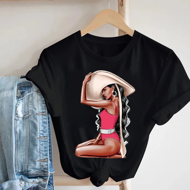 Tshirt Women Tops Tee Reading Books Girl Print Casual Ladies Aesthetic Clothes  Graphic T Shirts  Harajuku