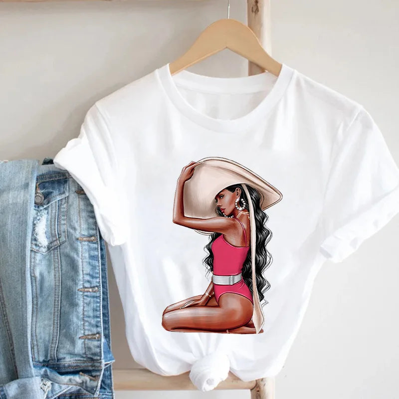 Tshirt Women Tops Tee Reading Books Girl Print Casual Ladies Aesthetic Clothes  Graphic T Shirts  Harajuku