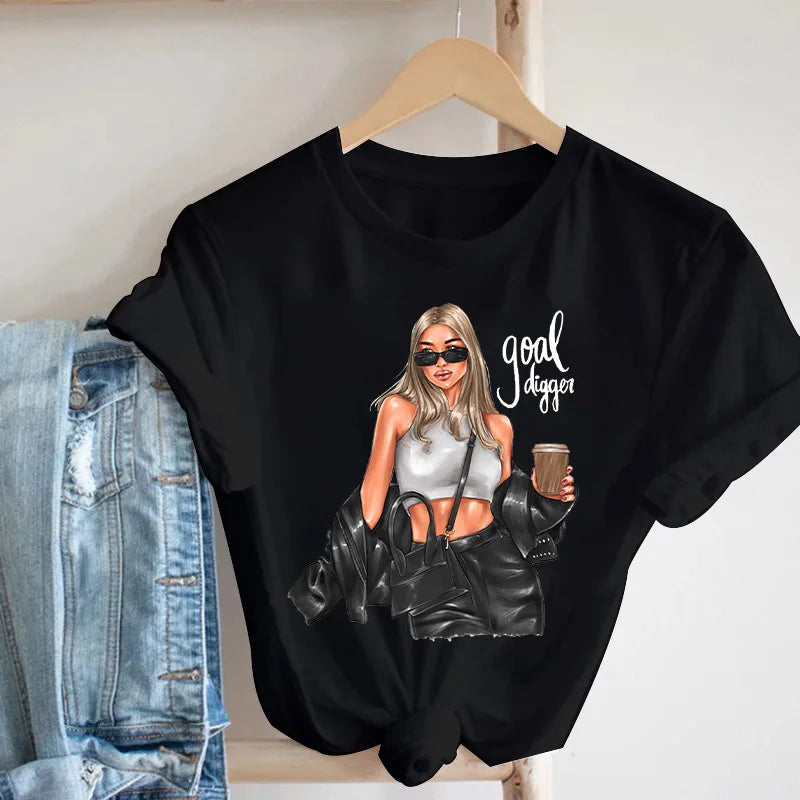 Tshirt Women Tops Tee Reading Books Girl Print Casual Ladies Aesthetic Clothes  Graphic T Shirts  Harajuku