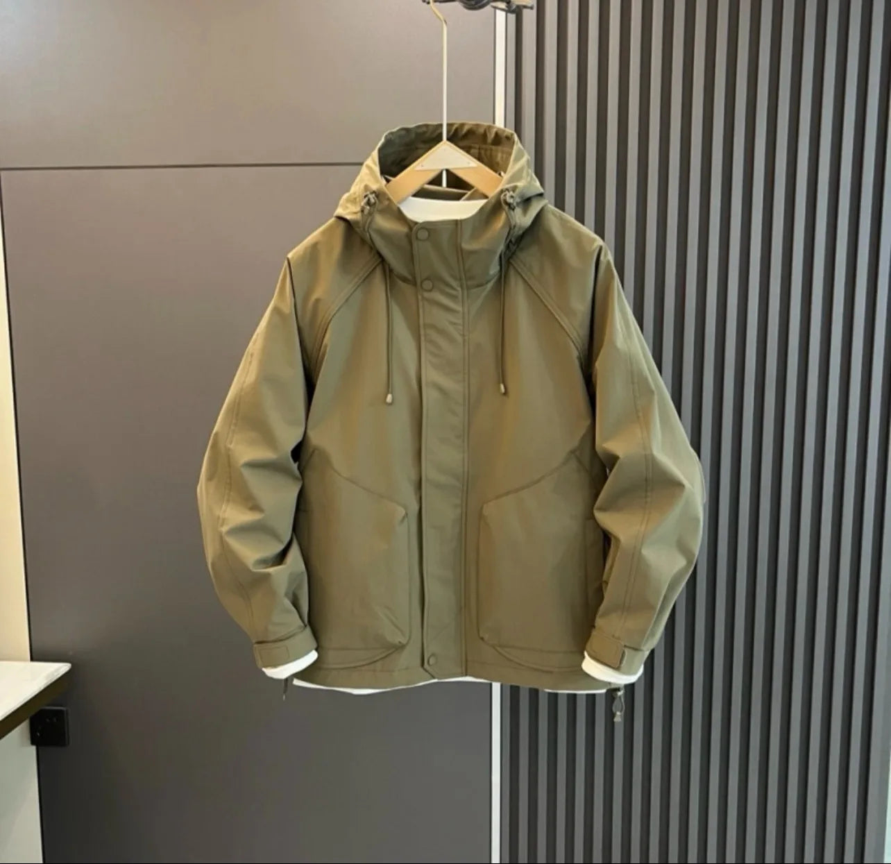 Jacket outerwear for men, windproof top, solid color hooded fashion new casual loose workwear trend