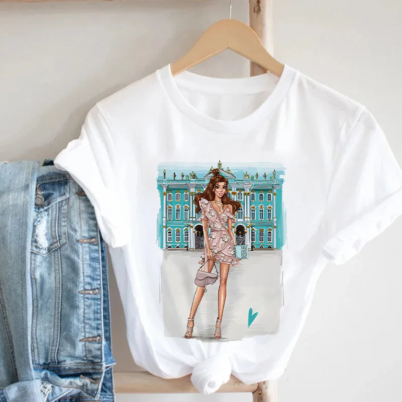 Tshirt Women Tops Tee Reading Books Girl Print Casual Ladies Aesthetic Clothes  Graphic T Shirts  Harajuku