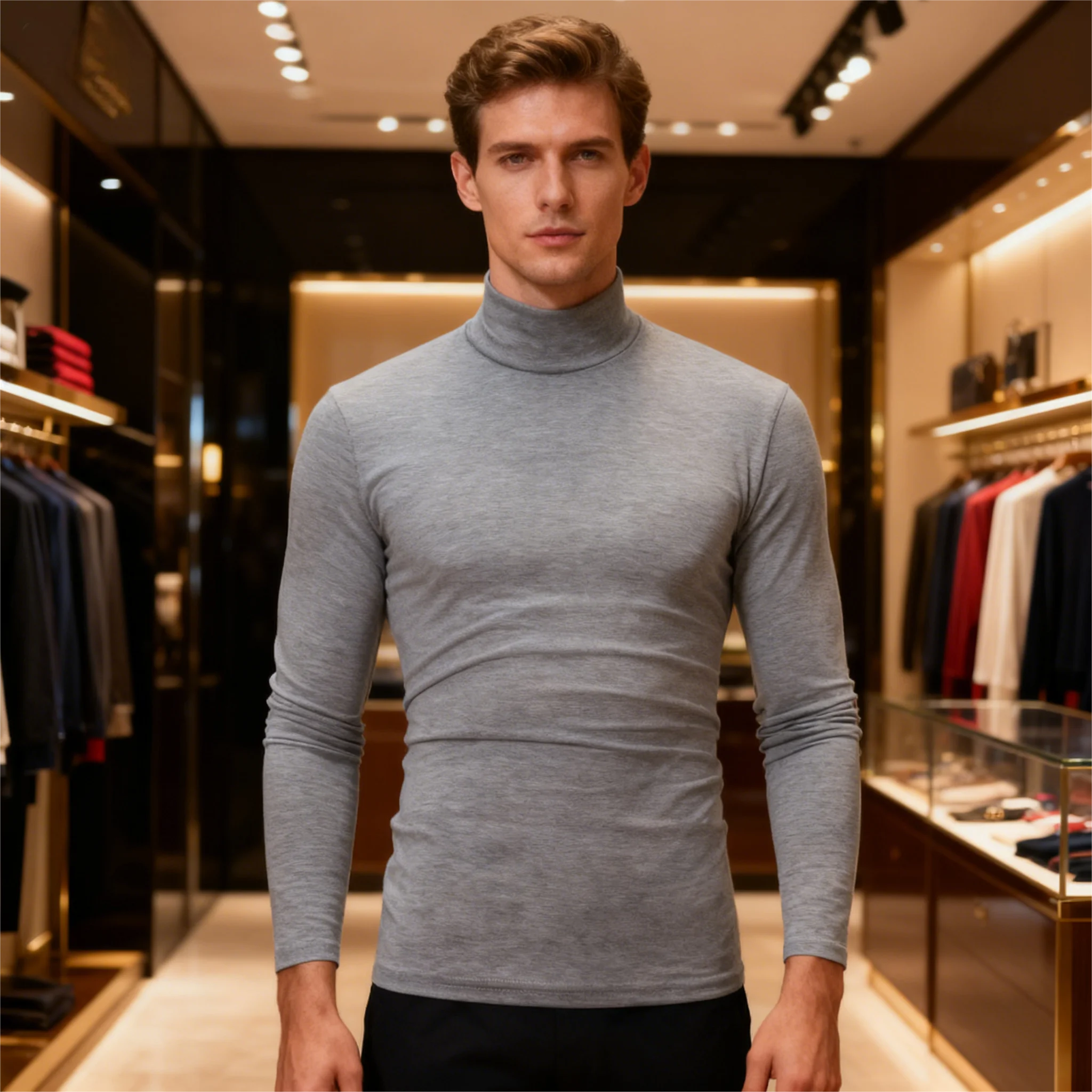 Winter T Shirt For Men Long Sleeve Tshirts Turtleneck Thermal Underwear High Quality Soft Thin fleece keep warm Shirt Homme