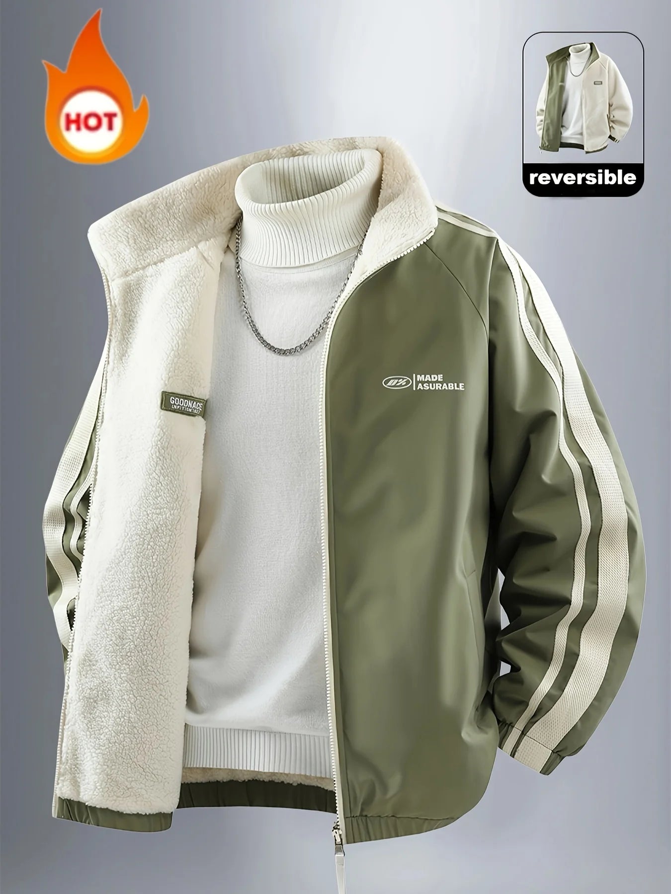 Men's Jacket, Men's Casual Outdoor Sports Warm Jacket, Reversible Jacket, Popular Fashion Couple Jacket, Windproof and Wear-Resistant Fabric, Soft and Comfortable, Men's Loose Jacket