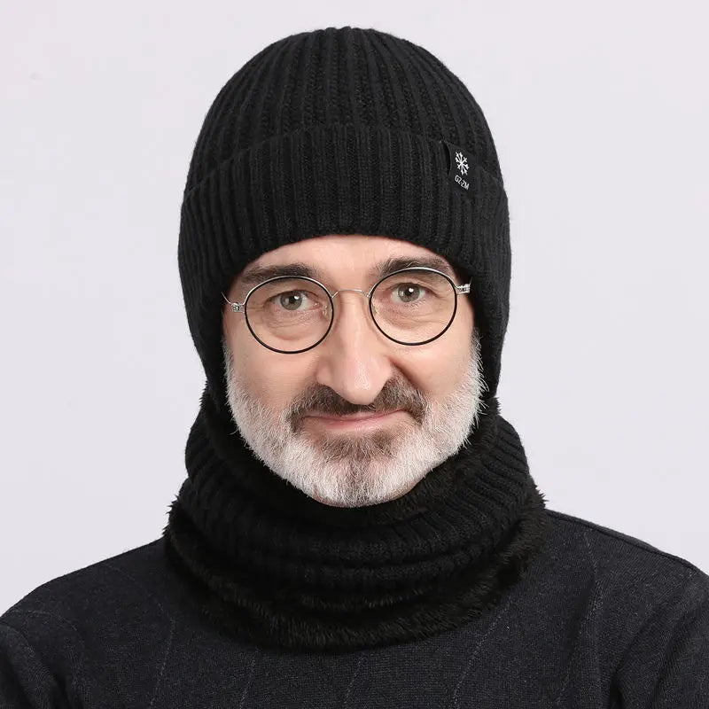Winter warm woolen hat for middle-aged and elderly people, men's one-piece snowflake ear protection, thickened knitted hat for a