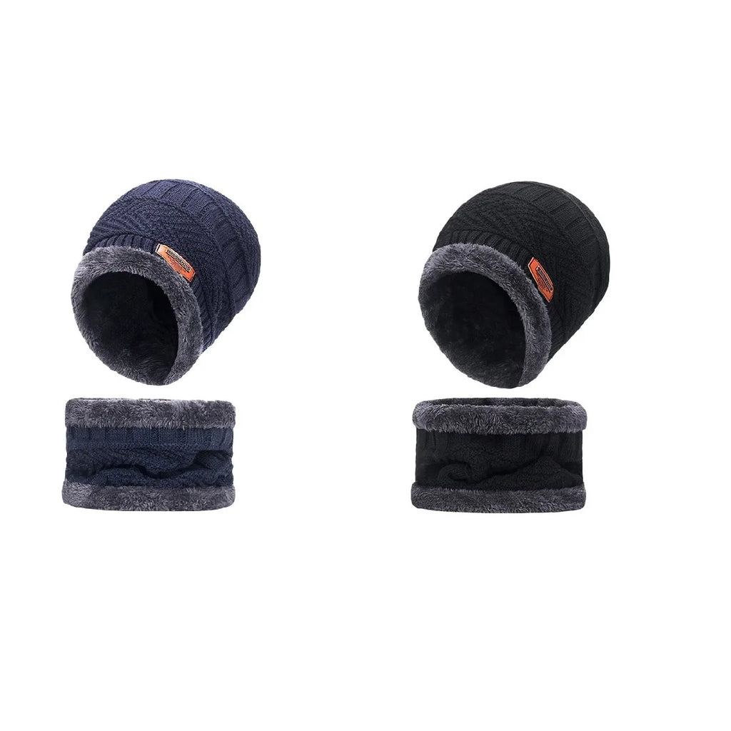 Winter Hat For Men Fleece Scarf Women Neck Leather Knitted Cap Thick Wool Neck Warmer Balaclava Ski Mask Skullies Beanies