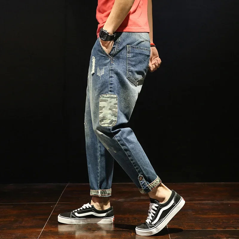 Trendy Brand Men's Jeans Loose Fit Casual Style Japanese Design Cropped Pants For Overweight Men New Arrival 2023