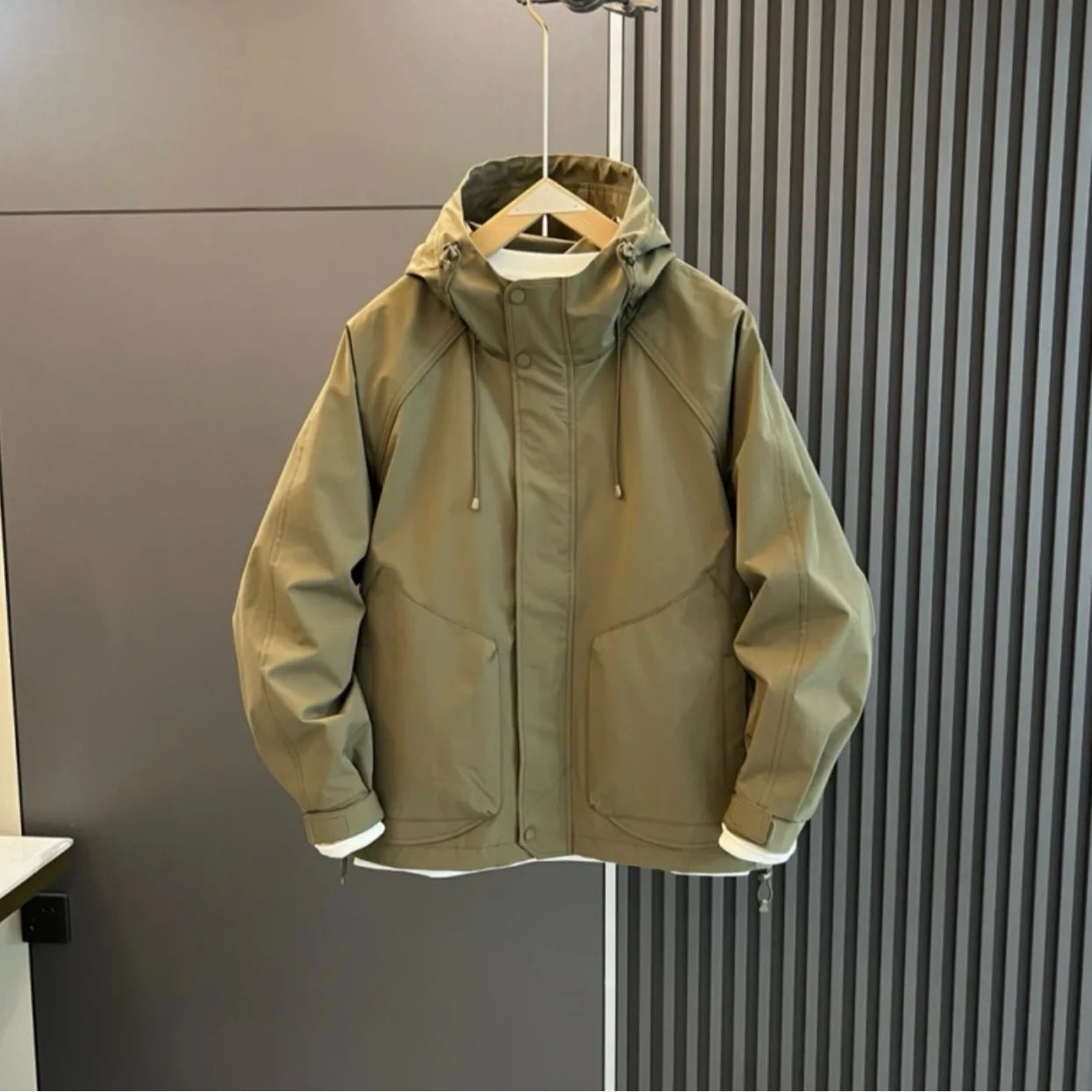 Jacket outerwear for men, windproof top, solid color hooded fashion new casual loose workwear trend