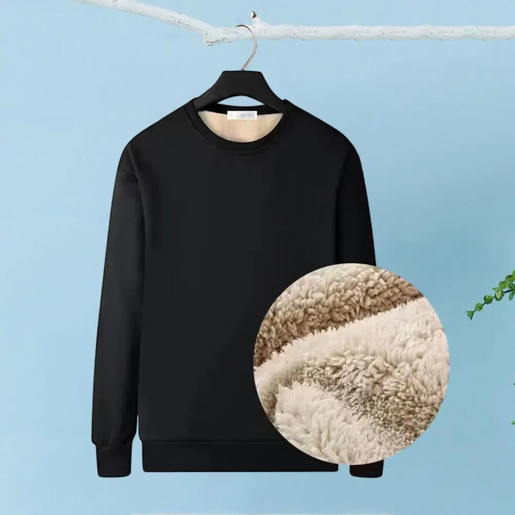 Winter Man Warm Fleece Lined T Shirt Thick O Neck Solid Color Basic Pullover Sweatshirt Thermal Underwear Tops Clothing For Men