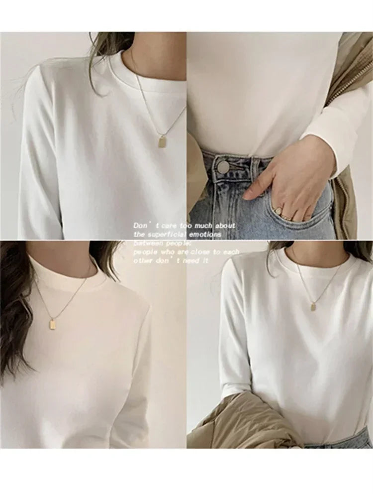 Winter Women Sweater T Shirt Women  Oversize T-Shirt Woman Clothes Female Tee Tops Pullover Long Sleeve Tube Knitted Tshirt Top