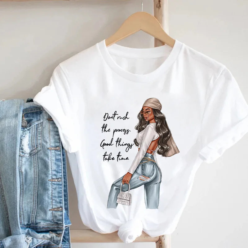 Tshirt Women Tops Tee Reading Books Girl Print Casual Ladies Aesthetic Clothes  Graphic T Shirts  Harajuku