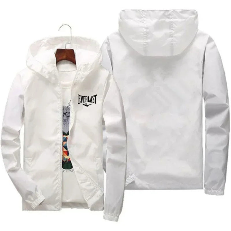 Men's new spring and autumn style windproof zipper jacket, casual sports shirt, high-quality printed hooded outdoor coat