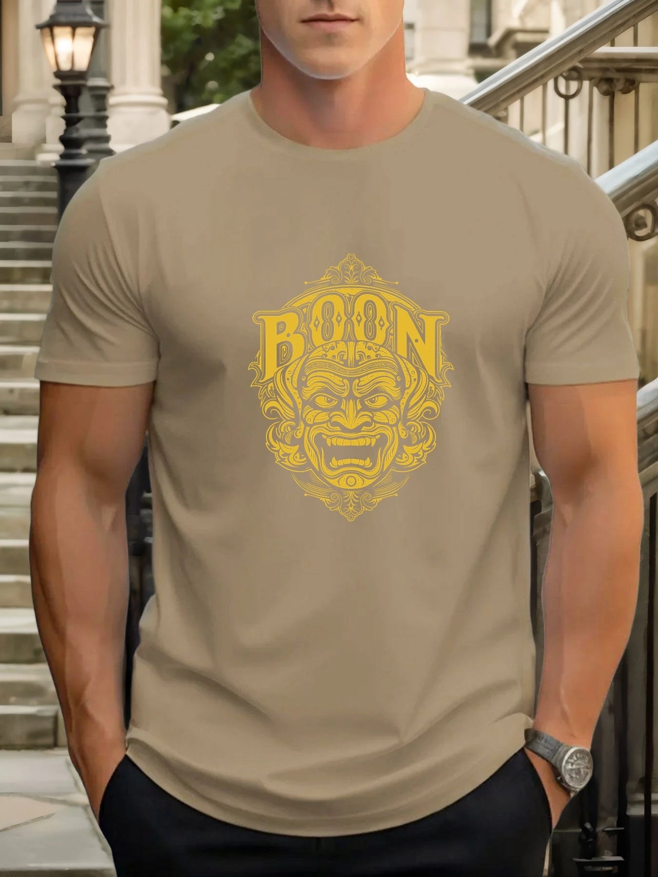 T Shirts For Men Mask 100% Cotton Graphic Printing Summer Round Neck T-Shirt Casual Breathable Street Style Daily Top