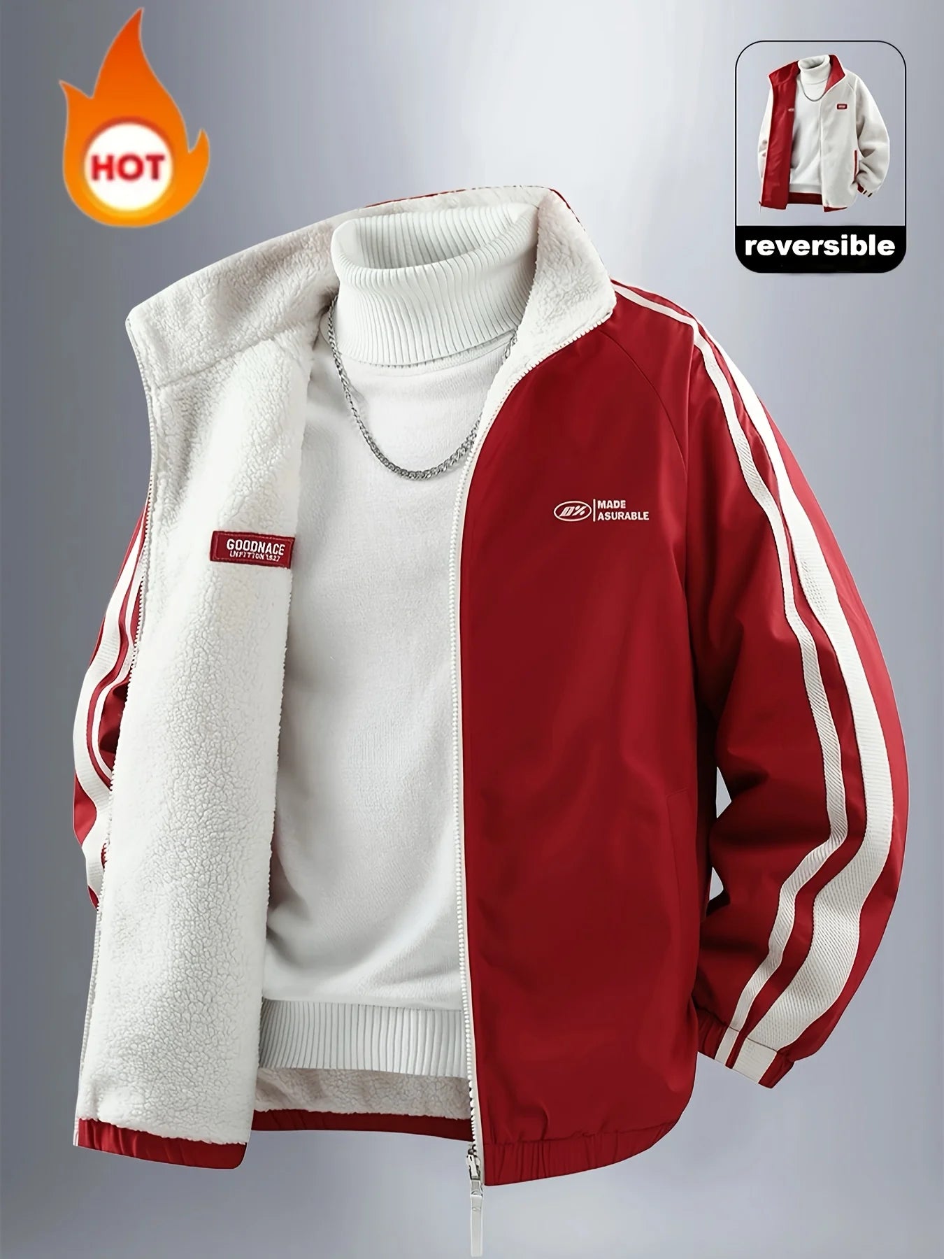 Men's Jacket, Men's Casual Outdoor Sports Warm Jacket, Reversible Jacket, Popular Fashion Couple Jacket, Windproof and Wear-Resistant Fabric, Soft and Comfortable, Men's Loose Jacket