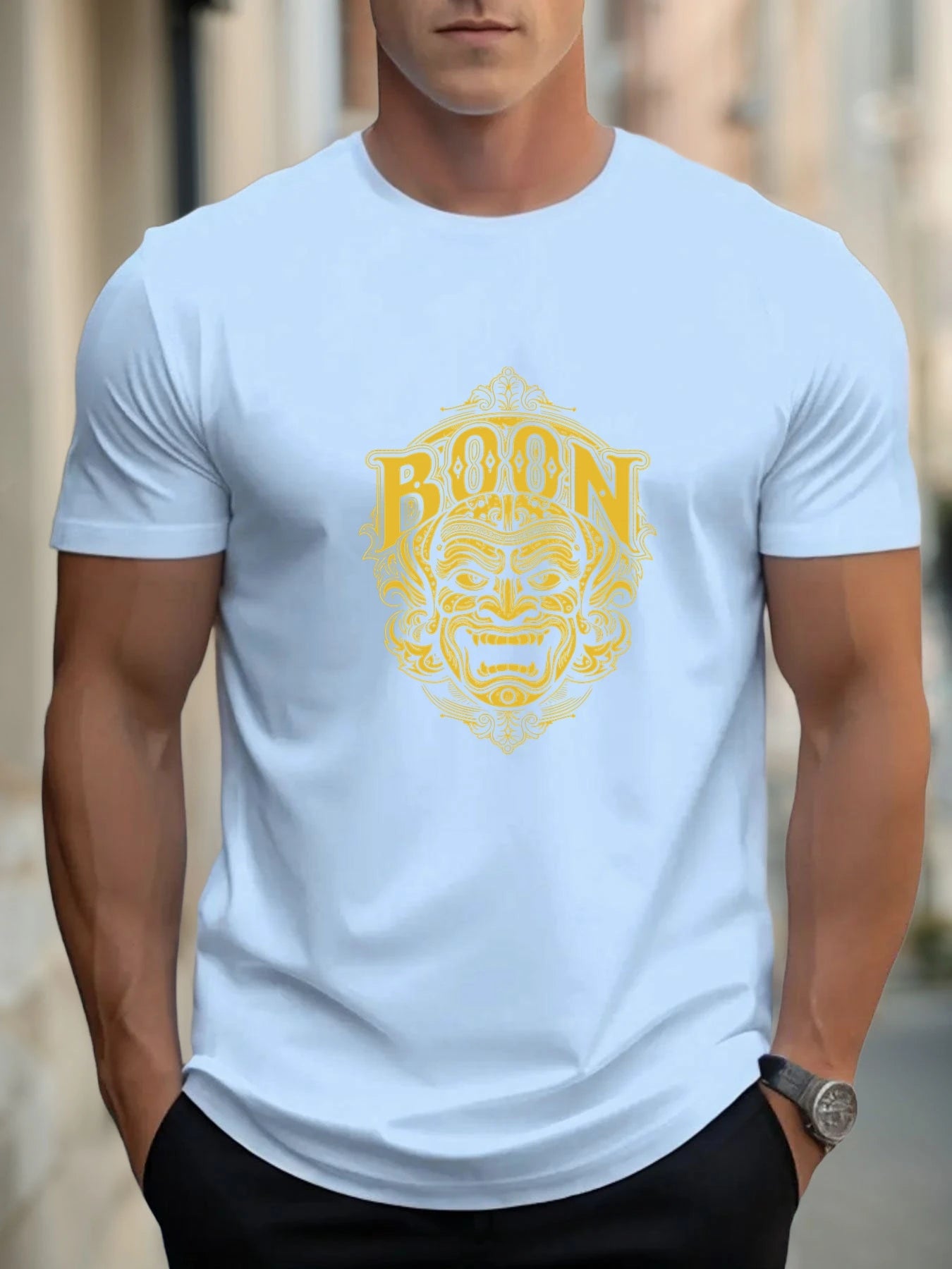 T Shirts For Men Mask 100% Cotton Graphic Printing Summer Round Neck T-Shirt Casual Breathable Street Style Daily Top