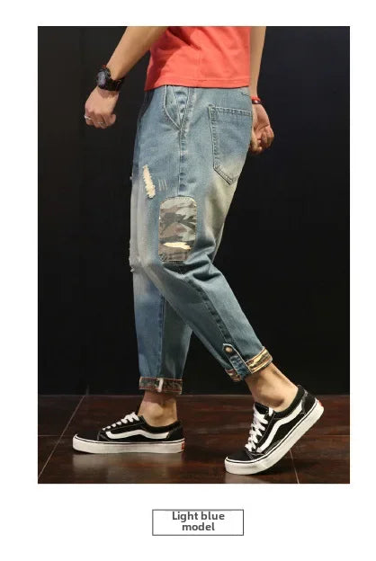 Trendy Brand Men's Jeans Loose Fit Casual Style Japanese Design Cropped Pants For Overweight Men New Arrival 2023