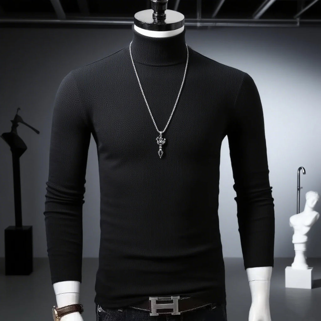 Men's Original Shirts Fall/Winter T-Shirt Fashionable Inner Wear for Men Slim Fit Turtleneck Shirt Solid Black Long Sleeve Shirt