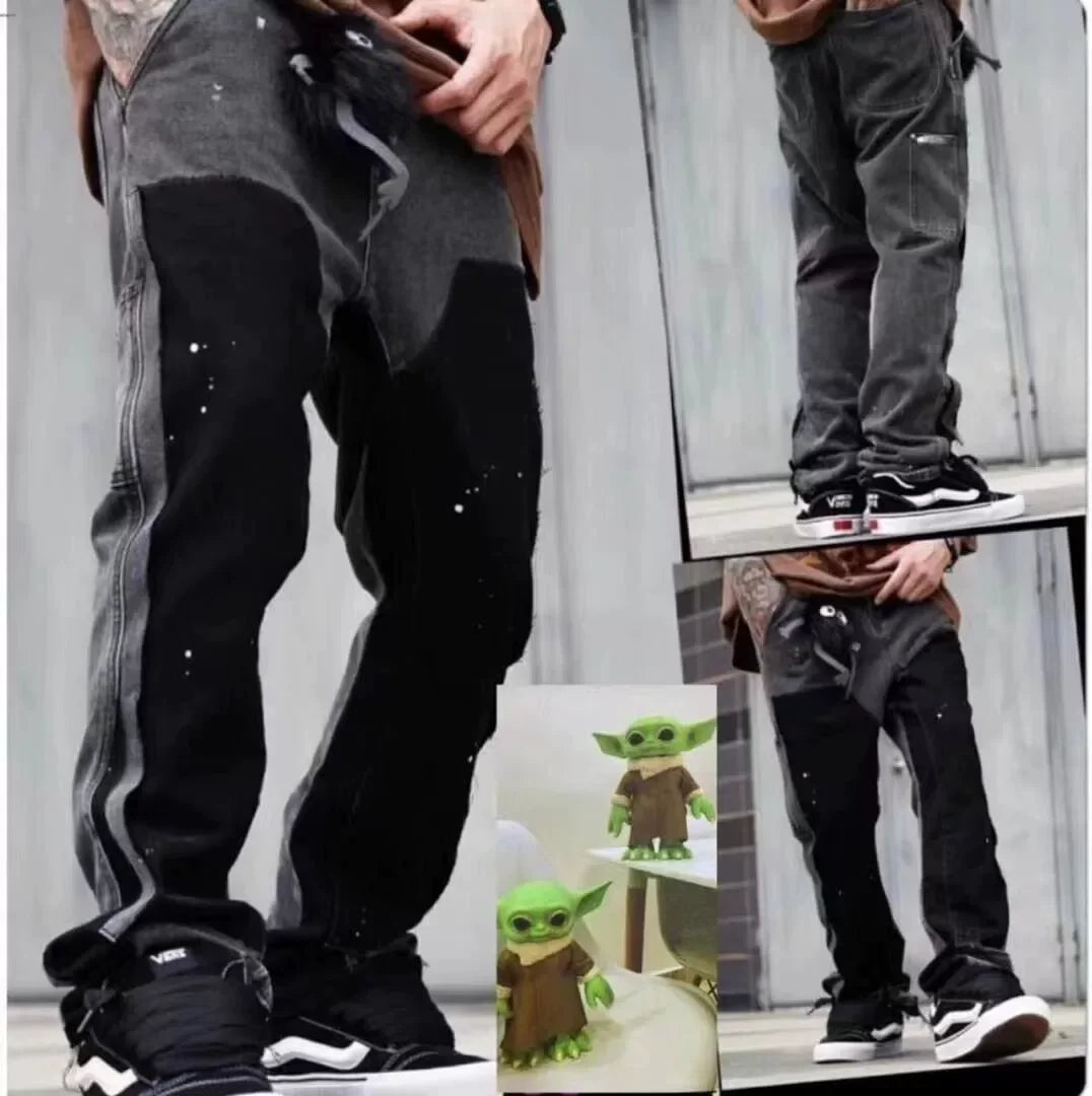 2025 Vintage Men's Jeans Distressed Vibe Bell Bottoms Clean Fit Woodworking Workwear Denim Pants For Outdoor Trade