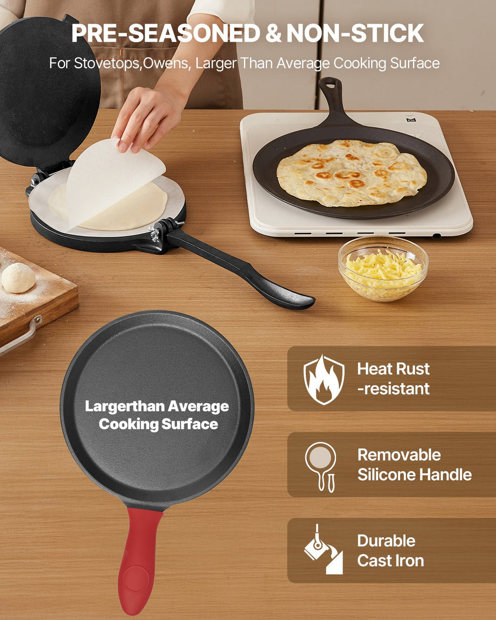 8 Inch Tortilla Press Chapati Maker Roti Dough Maker Heavy Duty Cast Iron