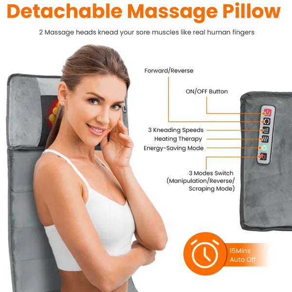 Full Body Electric Massage Mat With Heat Vibration Massage Pad Cushion Back Massage Mattress Chair Pad With Neck Massage Pillow With 10 Vibration Motors Timer