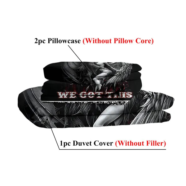 3PCS Soft And Comfortable Death And Angel Print Duvet Cover Set For Bedroom And Guest Room - Includes 1 Duvet Cover And 2 Pillowcases All Season