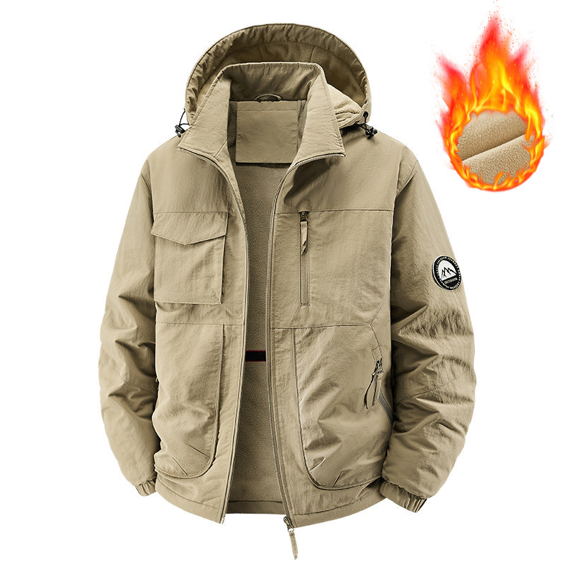 Men's Fleece-Lined Hooded Thermal Windproof Jacket Coat
