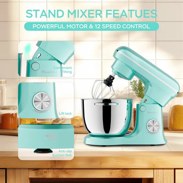 5L & 4.5L Dual  Bowls Stand Mixer, 10 Speed Tilt-Head Food Mixer With Electronic Timer, Dough Mixer With Dishwasher Safe Stainless Steel Bowls, Dough Hook, Flat Beater, Whisk For Baking,  Blue