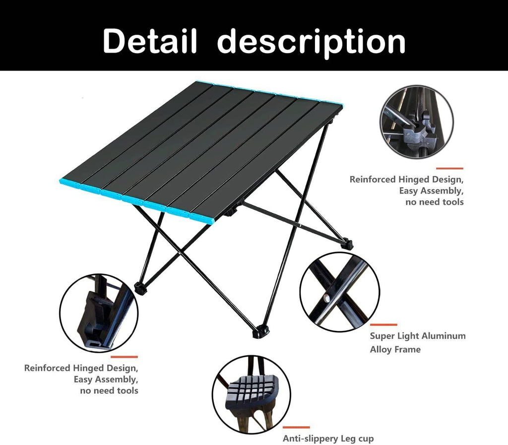 Folding Camping Table Light Weight Portable Aluminium Frame Outdoor Picnic Bag